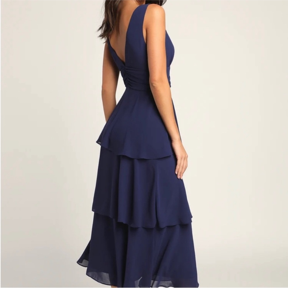 Lulu's Deep Blue Layered Midi Dress - Picture 4 of 12
